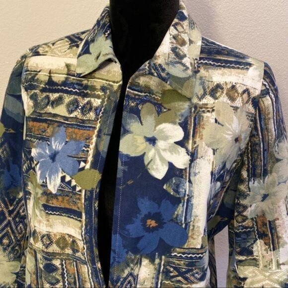 Alfred Dunner open jacket Size 10P Button Up Floral Print Blue - Picture 2 of 8